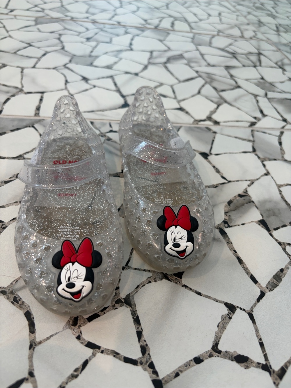 Old Navy Clear Glitter Jelly Sandals with Red Accent